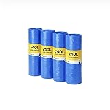 Commerline Bolsas de basura de 240 l – 20 rollos (200 unidades), color azul, 125 x 100 cm, resistentes a roturas y a prueba de fugas, para el hogar, la oficina, la industria y la restauración