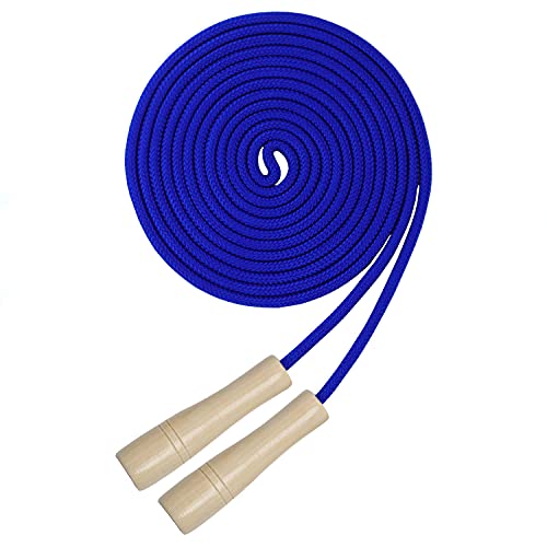 AUMCDIK 16 FT Double Dutch Jump Rope for Kids, Adjustable Long Skipping Rope with Wooden Handle, Multiplayer Team Rainbow Jumping Rope for Girls Boys Outdoor Fitness Blue