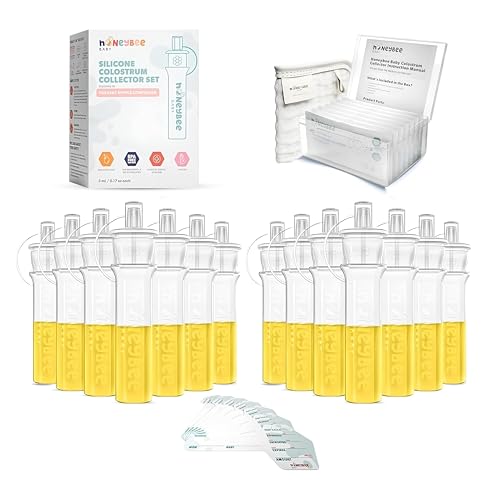 Honeybee Baby Colostrum Collector Kit | Reusable Silicone Breast Milk Collector for Harvesting Colostrum Breastmilk, Pre-Sterilized Includes Storage Case & Cotton Wipe | Set of 14 Collectors, 5mL each