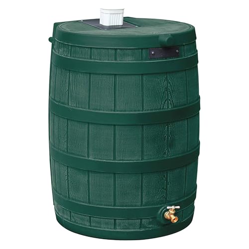 Image of Good Ideas Rain Wizard Water Storage High Quality Collection Barrel with Brass Spigot, Safety Screen, and 50 Gallon Capacity, Green (3 Pack)