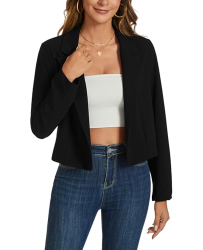 MINTLIMIT Cropped Blazers for Women Casual Long Sleeve Open Front Jackets Work Business Short Blazer with Decor Pocket