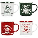 YHRJWN Christmas Mugs, Christmas Mugs Set of 4, Xmas Gifts for Women Men, Holiday Mugs, Xmas Coffee Mug with Festive Design, New Year Decorations, 13 Oz