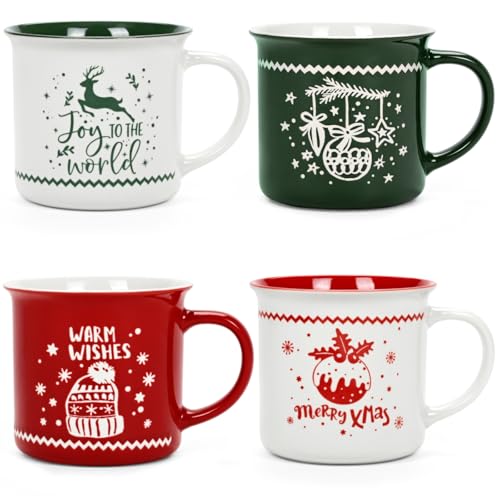 YHRJWN Christmas Mugs, Christmas Mugs Set of 4, Xmas Gifts