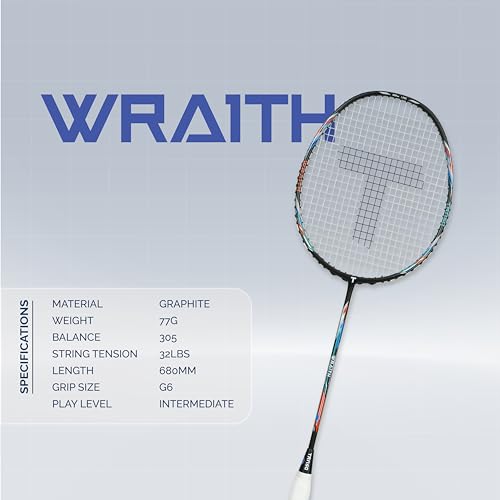 Image of TANSO Wraith Strung Badminton Racket (32 Lbs Tension, Recommended by Padukone School of Badminton, 77 Grams Ultra Light Weight Full Carbon Fiber with Premium Strings and Full Racquet Cover)
