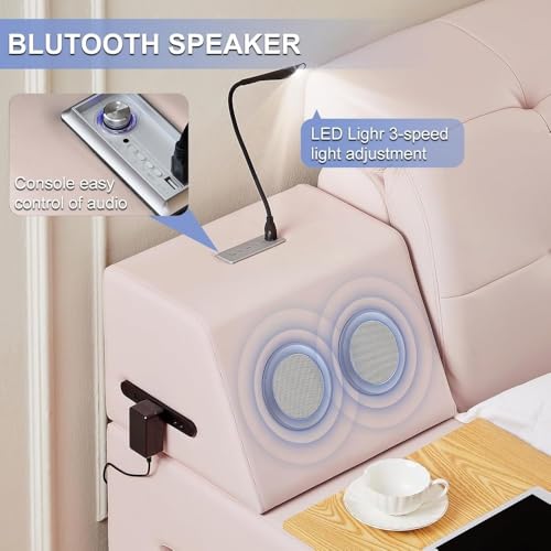 King Size Smart Multifunctional Bed Frame, Luxury Smart King Bed Frame Bedroom Furniture with Massage Recliner, Bluetooth Speake, USB Charging Station, Leather Headboard