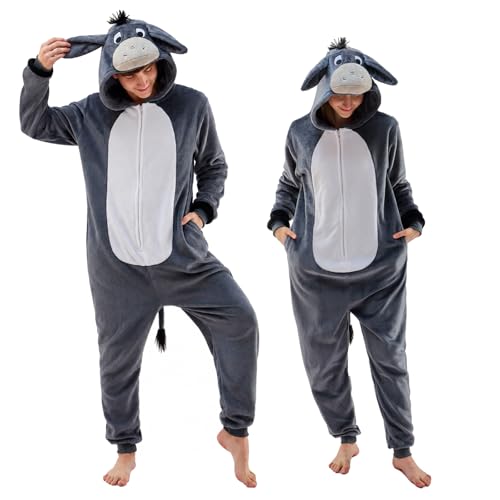 NEWCOSPLAY Unisex Adult Grey Donkey Onesie Pajamas Animal One Piece Halloween Costume Cosplay Sleepwear (Grey Donkey Medium)