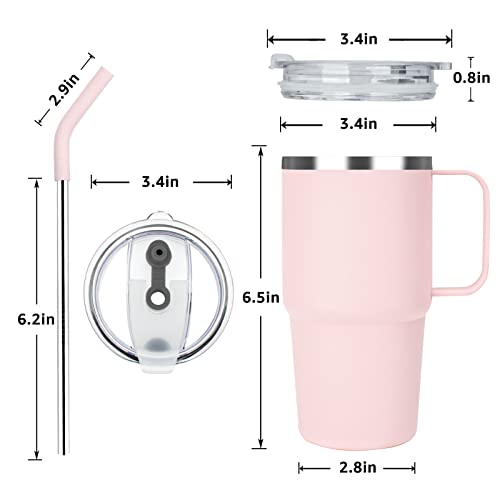 Sursip 24 Oz Insulated Cup With Handle, Double Wall Vacuum Stainless Steel Tumbler With Straw And 2 Lids, For Cold/Hot Drinks, Coffee Travel Mug For Car/Home/Office/Party/Camping (Pink-1 Pack) #TOP5