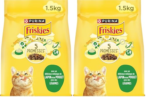 FRISKIES Au Lapin, au Poulet et aux Légumes - 1,5 KG - Croquettes pour Chat Adulte (Lot de 2)