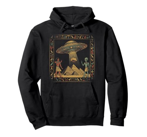 Vintage UFO Alien Sci Fi Ancient Egypt Art Retro 90s Graphic Pullover Hoodie