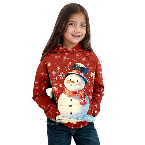 Generisch Niños Otoño Invierno Tema Navidad Muñeco de Nieve Manga Larga Sudadera con Capucha Abrigo Cálido y Cómodo Niño para Niños y Niñas Sudadera con Capucha Ni, rojo, 6-7 años