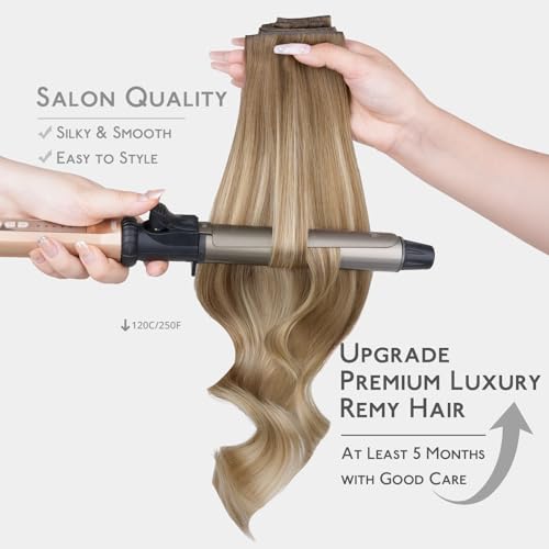 Image of WENNALIFE Invisible Edge Seamless Clip in Hair Extensions Real Human Hair | 20'' 150g 7pcs Balayage Dirty Blonde with Platinum Ends. Ultra-Thin PU Weft, Easy Clip On Extensions, Comfortable