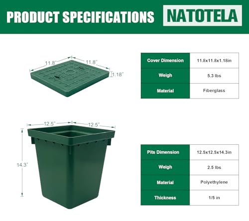 Natotela NA-US-CXJ-33*33*36 Underground Splice Box W/Frp Inspection Cover 12.5X12.5X14.3In Deep Enclosure Box Precast Pe Pull Box Distribution Pit Access Electrical Junction Boxes Drillable Tapered Wiring Box thumb #1