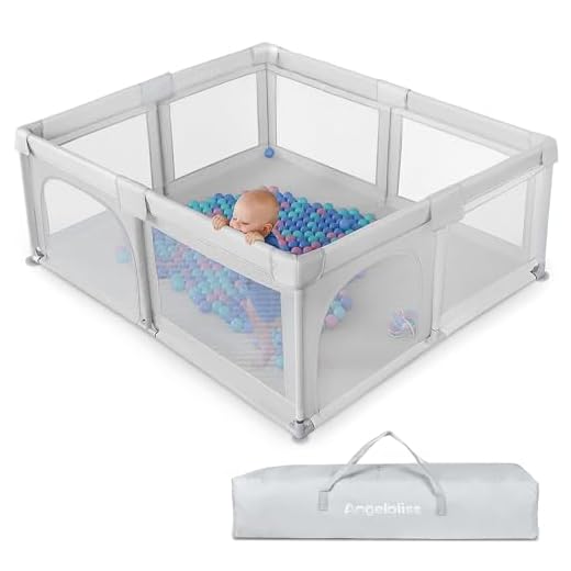ANGELBLISS Baby Playpen, Large Playard Indoor & Outdoor Kids Activity Center with Anti-Slip Base, Sturdy Safety Play Yard with Breathable Mesh, Kid's Fence for Infants Toddlers(Grey,63”x47”)