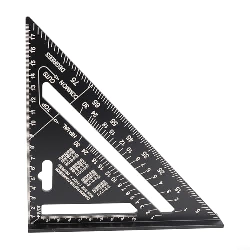 Jotekonoby Triangle Measuring Ruler 7 Inch Aluminum Layout Square Protractor Carpenter Woodworking Tool Guide Metric Imperial Marking Scale(Metric Black)