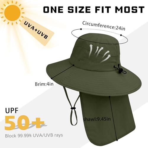 Image of Sun Hats for Men Women, UPF 50+ Protection Fishing Hat with Neck Flap