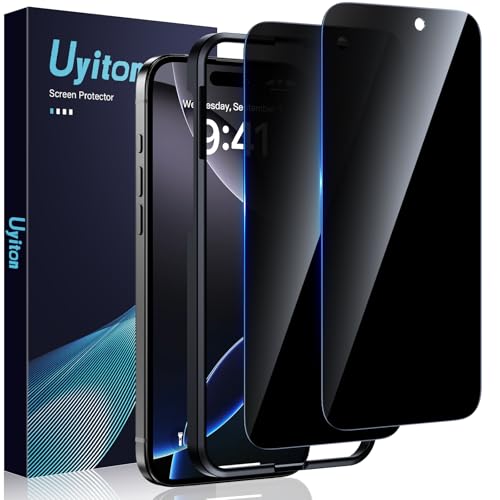 Uyiton für iPhone 16 Pro für Panzerglas Sichtschutz - 2 Stück 9H Härte Schutzglas Sichtschutzfolie mit Schablone,30°Priv...