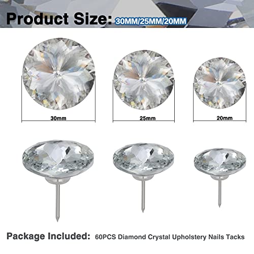 Kyrio 60 Stück Diamant-Kristall-Polsternägel, dekorative Reißnägel, Möbelnägel, Diamant-Pinnnadeln für Möbel, Sofa, Kopfteile, Korkplatte (20 mm, Bauhinia)