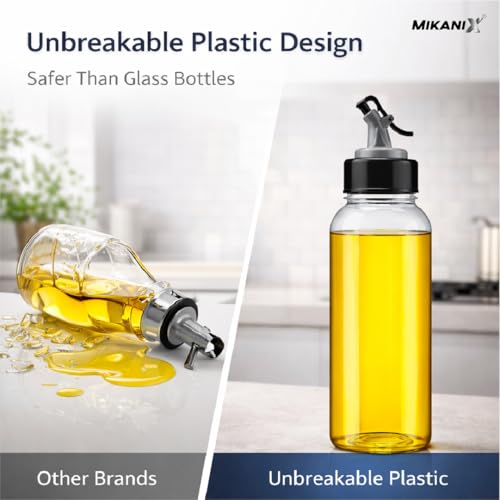 Image of MIKANIX 1000 ML Oil Dispenser Bottle with Pouring Nozzle, Leakproof Plastic Oil Container with Cap, Clear Kitchen Oil Bottle for Cooking, Restaurant & Home Use