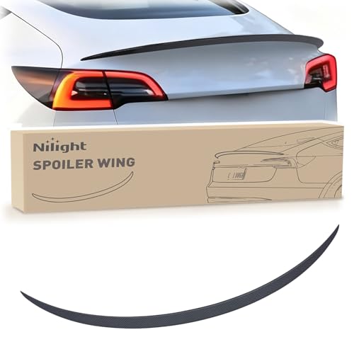 Nilight Spoiler Fit for Tesla Model 3 2017-2023 Spoilers for Cars Rear Spoiler Wing Sporty Appearance Rear Trunk Lip Exterior Accessories No-Drill Installation ABS Carbon Fiber Pattern Matte Black