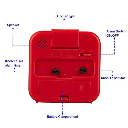Tinload Small Battery Operated Analog Alarm Clock Silent Non Ticking, Ascending Beep Sounds, Snooze,Light Functions (red)