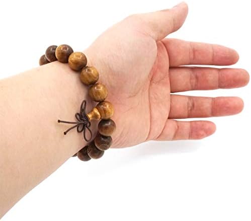 Thajaling Sandalwood Zen Mala Bracelet Buddhist Carved Kwan-yin 12 MM Prayer Beads Wrist Bracelet