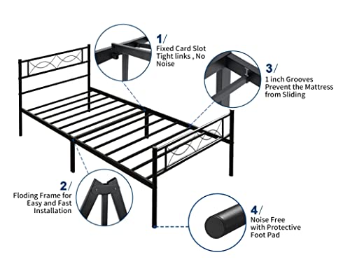 Rottnen Twin Xl Bed Frame With Headboard Heavy Duty Metal Platform Bed Frame With Modern Design Headboard & Foot-Board, Sturdy&Easy Assembly, Noise Free Beds With Steel Slats Mattress Foundation，No Box Spring Needed, Black #TOP5