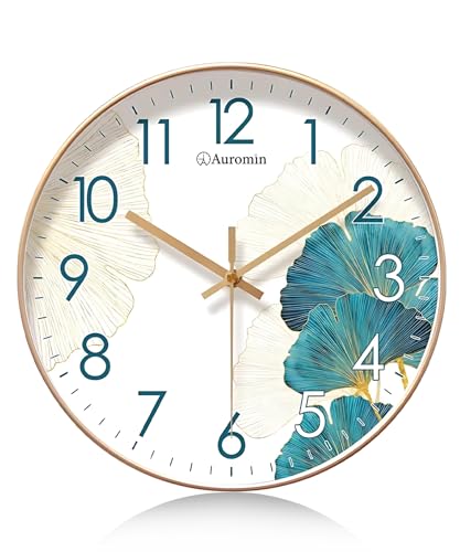 Image of Auromin Wall Clock for Hall | Silent Wall Clock for Living Room Stylish | Modern Designer Fancy Unique Wall Watch for Bedroom, Office (White-Blue)