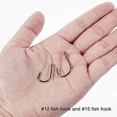 Deesoo 400Pcs #12-15,4 Sizes Fish Hooks, Premium Fishhooks High Carbon Steel Circle Hooks With Barbs Fishing Hooks With Plastic Box #TOP3