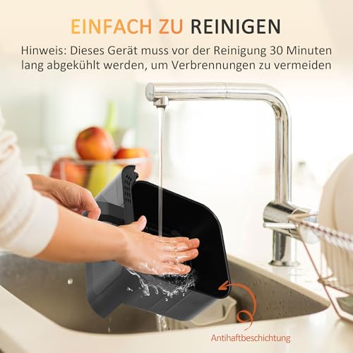 HOMCOM 4 in 1 Design Heißluftfritteuse 6,5 L 1350 W Airfryer mit Touchscreen Fritteuse mit Timer und Sichtfenster Heißluftofen mit Antihaft-Korb und Überhitzungsschutz für ölfreies Frittieren Schwarz – Bild 7