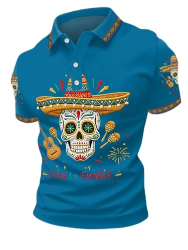 Men's Cinco De Mayo Viva La Fiesta! Print Casual Polo T-Shirt Viva La Fiesta Shirt Cinco De Mayo Shirt Men Mexican Sugar Skull Tee Funny Mexican Tee Mexico Tshirt