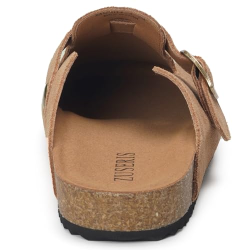 Image of ZUSERIS Suede Clogs for Women Men Wide Width Leather Mules | Soft Cork Footbed,Arch Support,Comfort Potato Shoes