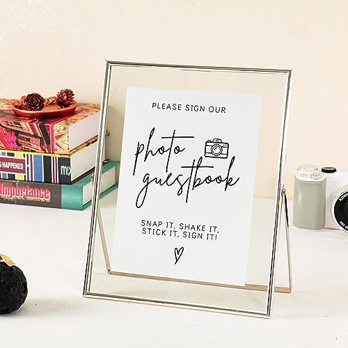 Image of Calculs 5-Pack Photo Guest Book Sign, 8x10 Silver Floating Picture Frame | Double glass metal frame, fits 6x8 insert, photo guest book station, reusable tabletop frame for signs and photos