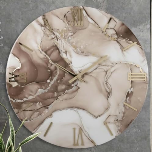 Generico Orologio da Parete, Soggiorno, Cucina, Moderno,Effetto marmo, Base legno, Lavorazione a resina, Numeri a rilievo, Diametro disponibile 40/60/80/100 cm, Made in Italy (Lady Tortora, 40 cm.)