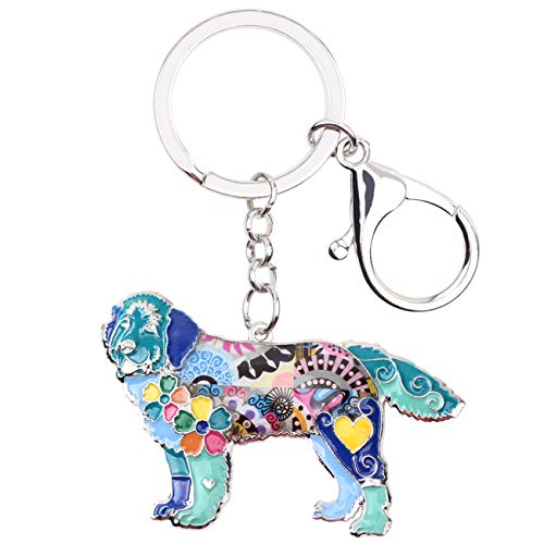 Porte-clés chien terre-neuve bleu alliage émail bijou sac femme