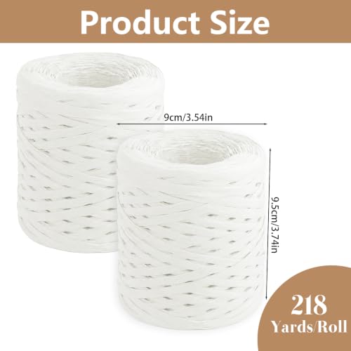 Image of BEVTEE 436 Yards Raffia Yarn for Crochet, Ribbons for Crafts, White