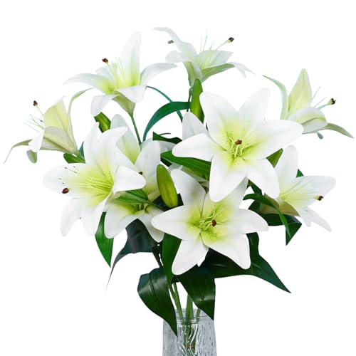 VaryFloral 6 Pièces Fausse Fleur Lys Artificielle Bouquet Fleur Artificielle Blanc Fleurs Artificielles Deco à Longue Tige Fleur Blanche Réaliste pour...