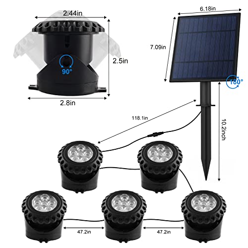 T-SUN Solar Pond Lights, RGB Underwater Spot Light Set of 5 Lights 6 LEDs Landscape Spotlight Underwater Lights IP68 Waterproof Amphibious Light for Fish Tank Garden Yard Pool Fountain Pond Waterfall