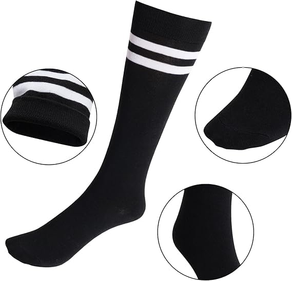 Image of WKLOUYHE 3 Pairs School Uniform Cotton Knee High Socks Athletic Sports Soccer Socks Tube Sock for Girls and Boys