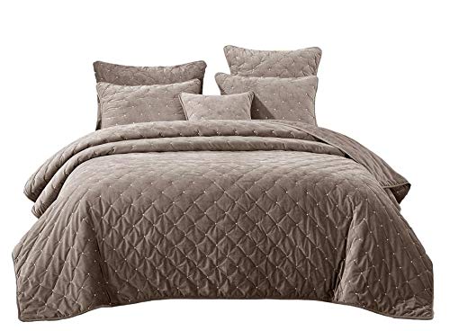 Tache Solid Tan Beige Velvety Dreams Luxury Velveteen Super Soft Plush Diamond Tufted Quilted Bedspread 3 Piece Set, California King