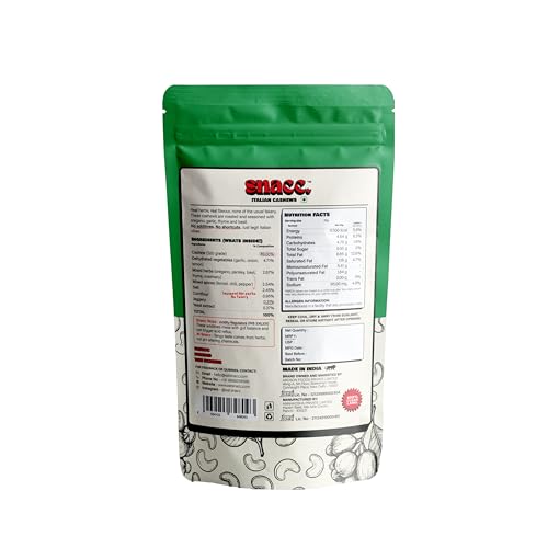 Image of Snacc Italian Herb Roasted Cashews | Savoury Masala Kaju Dry Fruit | Crunchy Premium Cashew Nuts | Protein-Rich | Zero Chemicals | 100% Clean Label Healthy Snack | 200g x 3