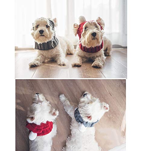 Stock Show Winter Dog Warm Hat Christmas Pet Dog Cute Fashion Woolen Hat With White Pom-Pom Ball Pet Headwear Headdress Costume Accessory For Medium Large Dogs French Bulldog, Grey #TOP6