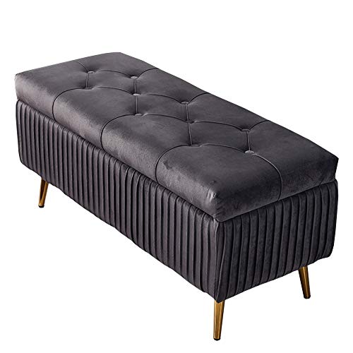 SXZenSpace Taburete Cambiador Plegable de Franela con diseño capitoné, Caja abatible para Dormitorio, pie de Cama con Almohadilla Antideslizante, 120x40x45cm (Color: Gris Oscuro)