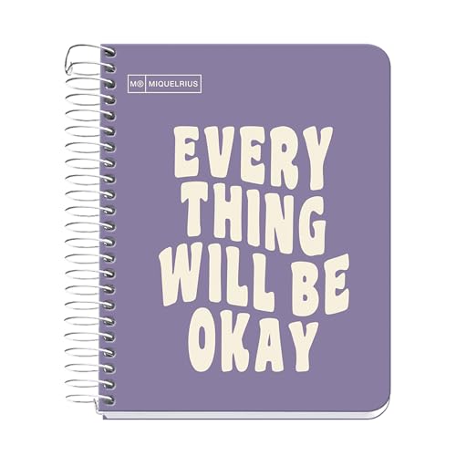 Miquelrius - Taccuino A6, taccuino messaggi, 1 banda colorata, 100 fogli da 90 g/m², a righe orizzontali da 7 mm, senza fori, copertina in cartone rigido, colore viola