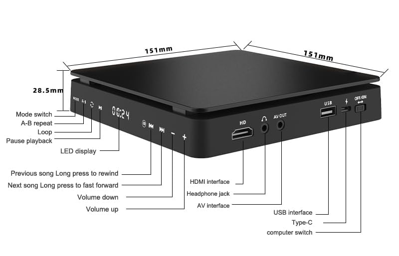 Image of 1080P DVD HD Video Player Portable VCD Player MiNi CD Player HDMI Video + 3.5mm Jack Audio Output with Remote Control