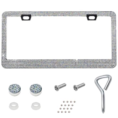 YTFRL Bling License Plate Frame, Sparkly Rhinestone Car Tag Cover with Mounting Kit, Stainless Steel & Obstruction-Free Crystal Auto License Plate Holder for Women, Car Accessories (AB)