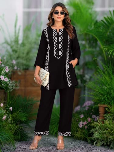 Image of SHIENZY Women Cotton Blend Co Ord Set | Two Piece Ethnic Outfit for Women | Solid Top and Palazzo Pants | Casual Lounge Wear | Stylish Comfortable Trendy Summer Co Ord Outfit