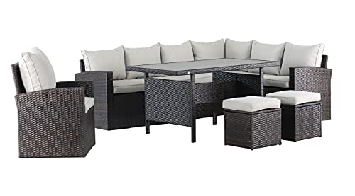 Mandalika Garden Hohe Dining Poly Rattan Lounge inkl. einem Sessel und Zwei...
