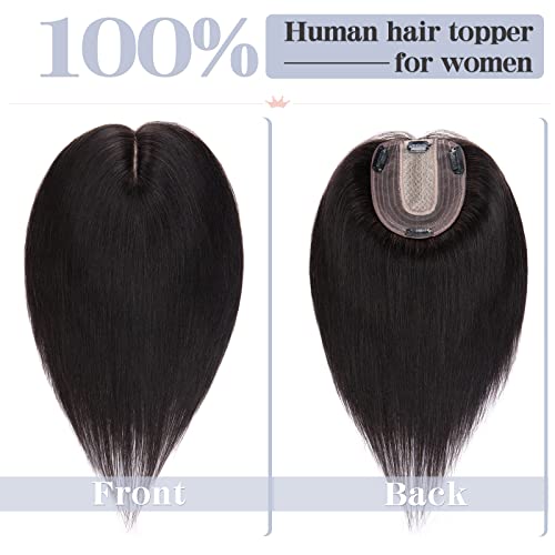 S-noilite Human Hair Toppers for Thinning Hair Women Real Hair Topper Hair Piece Clip in Toupee 100% Remy Real Human Hair 27g(#1B Natural Black - Image 2