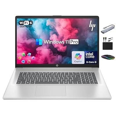 HP 17 Laptop 2025 Business Student, AI Copilot, 17.3 HD+ Computer, 8-Core Intel i3 CPU, 16GB RAM, 1TB Storage (512GB SSD + 500GB Ext), Wi-Fi 6, MarxsolAccessory, Lifetime Office 2024, Win 11 Pro