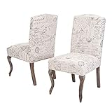 Christopher Knight Home CKH Crown Top French Script Fabric Dining Chairs, 2-Pcs Set, Beige / Script